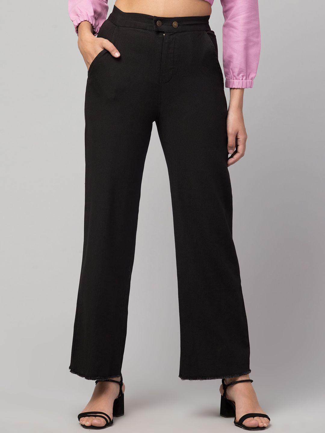 orchid hues women black high-rise double button jeans