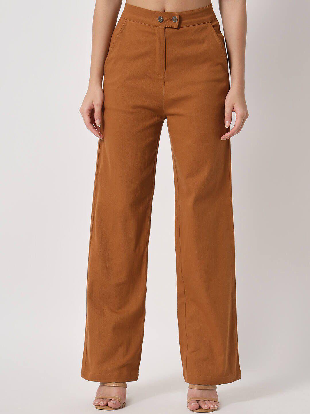 orchid hues women brown flared high-rise cotton jeans