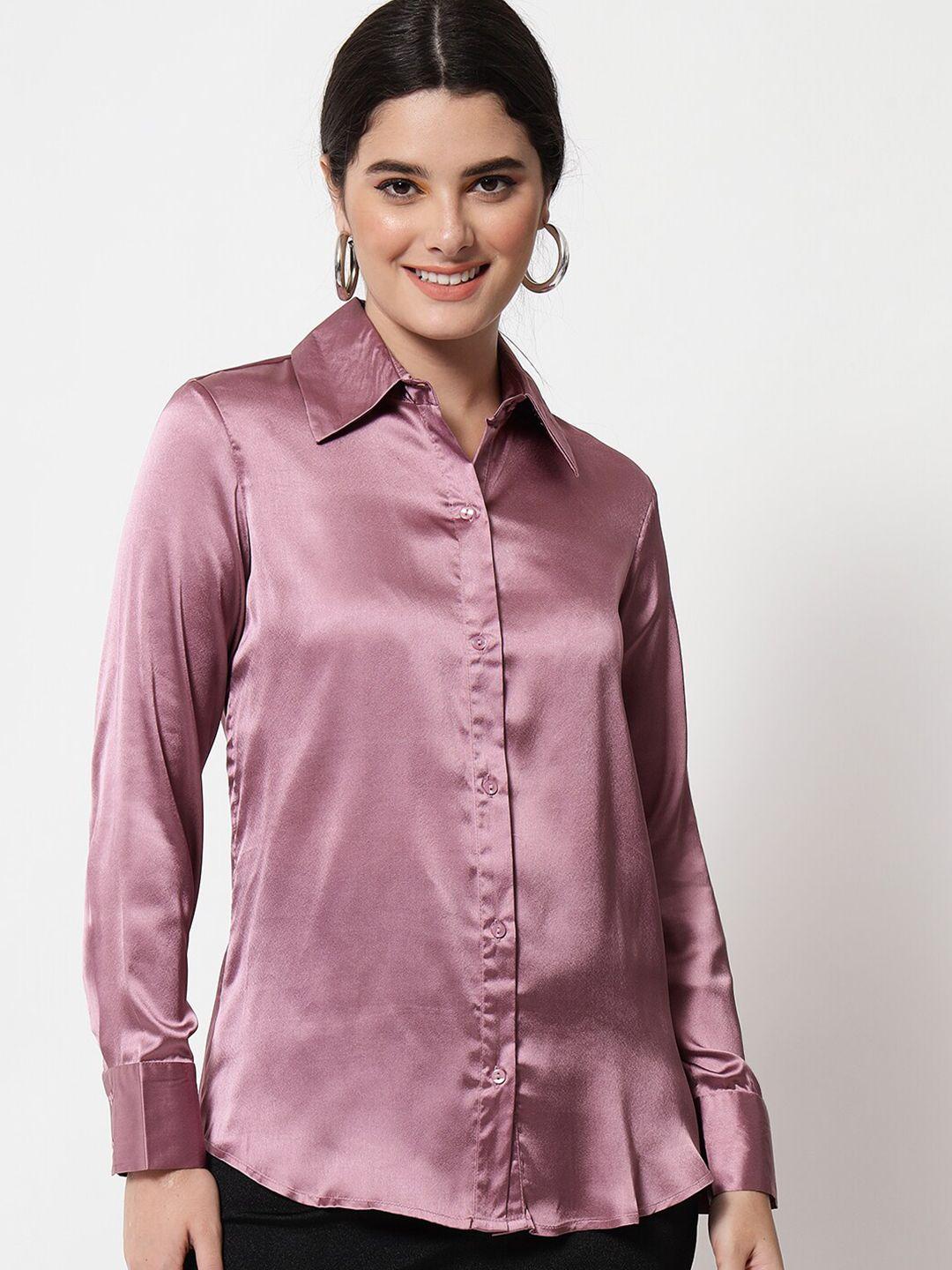 orchid hues women lavender solid satin formal shirt