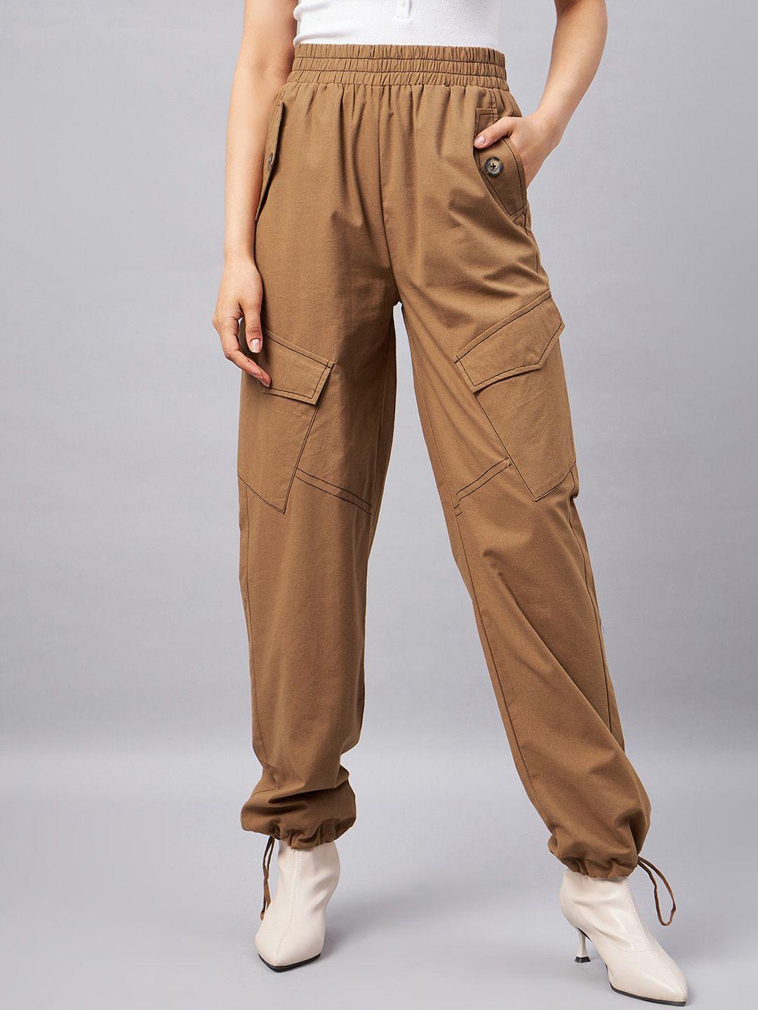 orchid hues women loose fit high-rise cotton cargos trousers