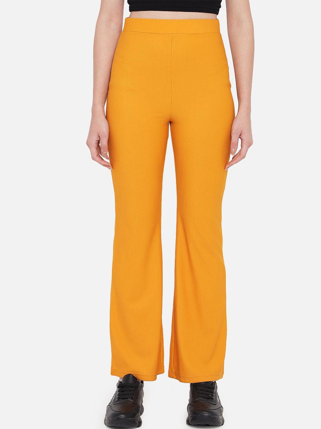 orchid hues women mustard yellow high-rise trousers