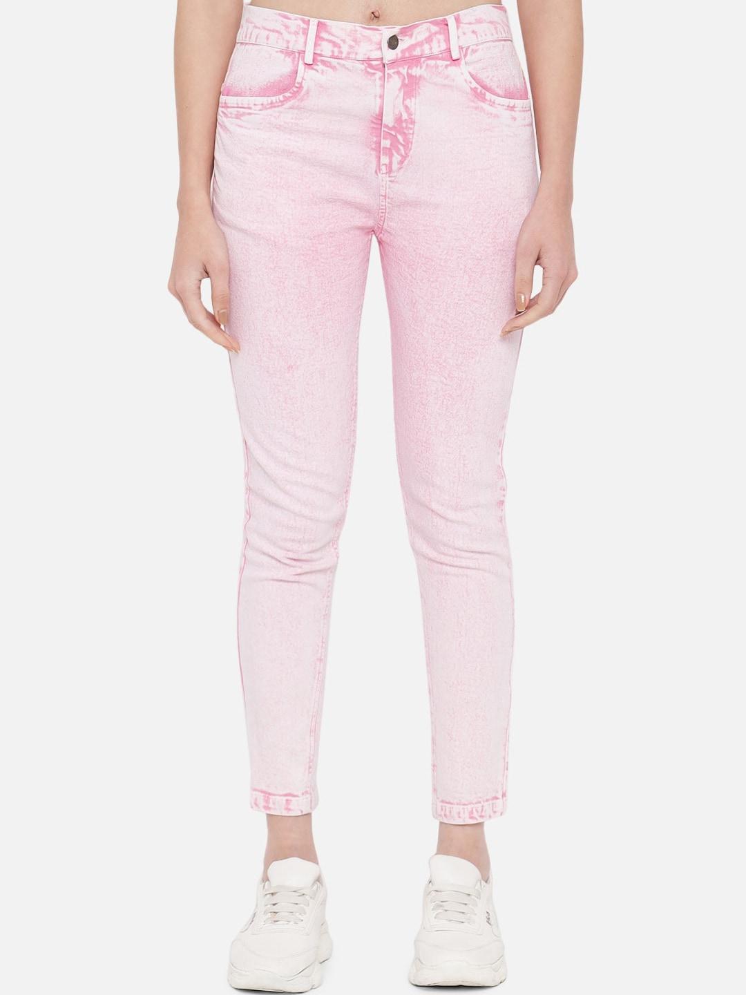 orchid hues women pink skinny fit high-rise heavy fade jeans
