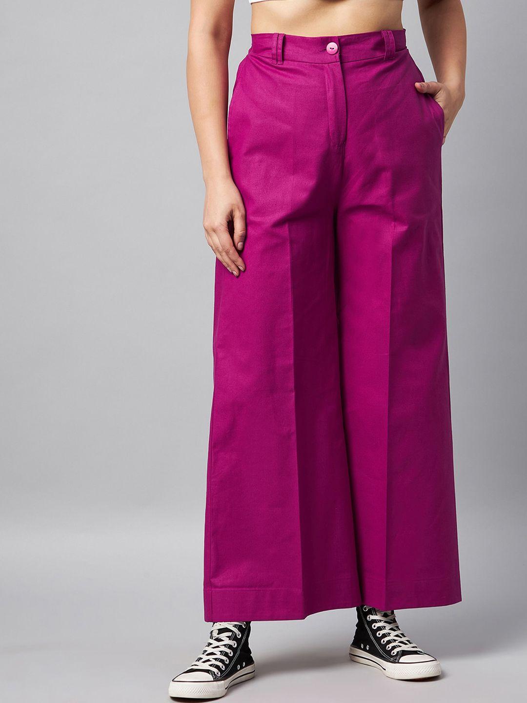 orchid hues women purple high-rise cotton trousers