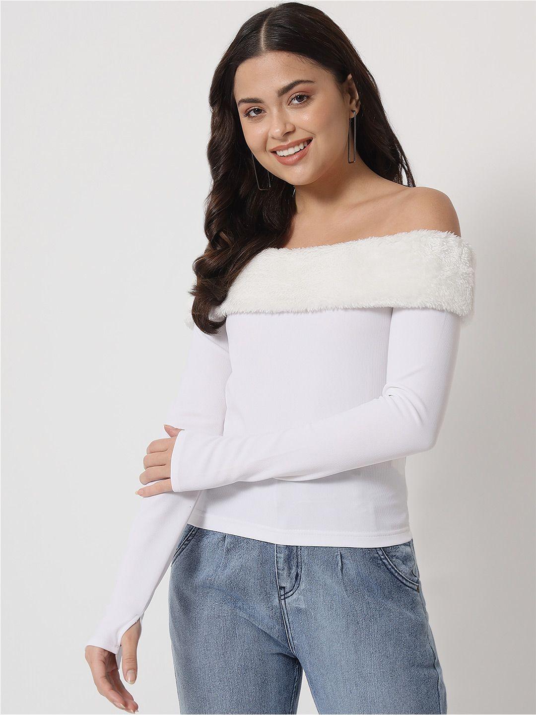orchid hues women white solid off-shoulder bardot top