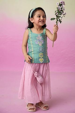 orchid pink chanderi pleated sharara set for girls