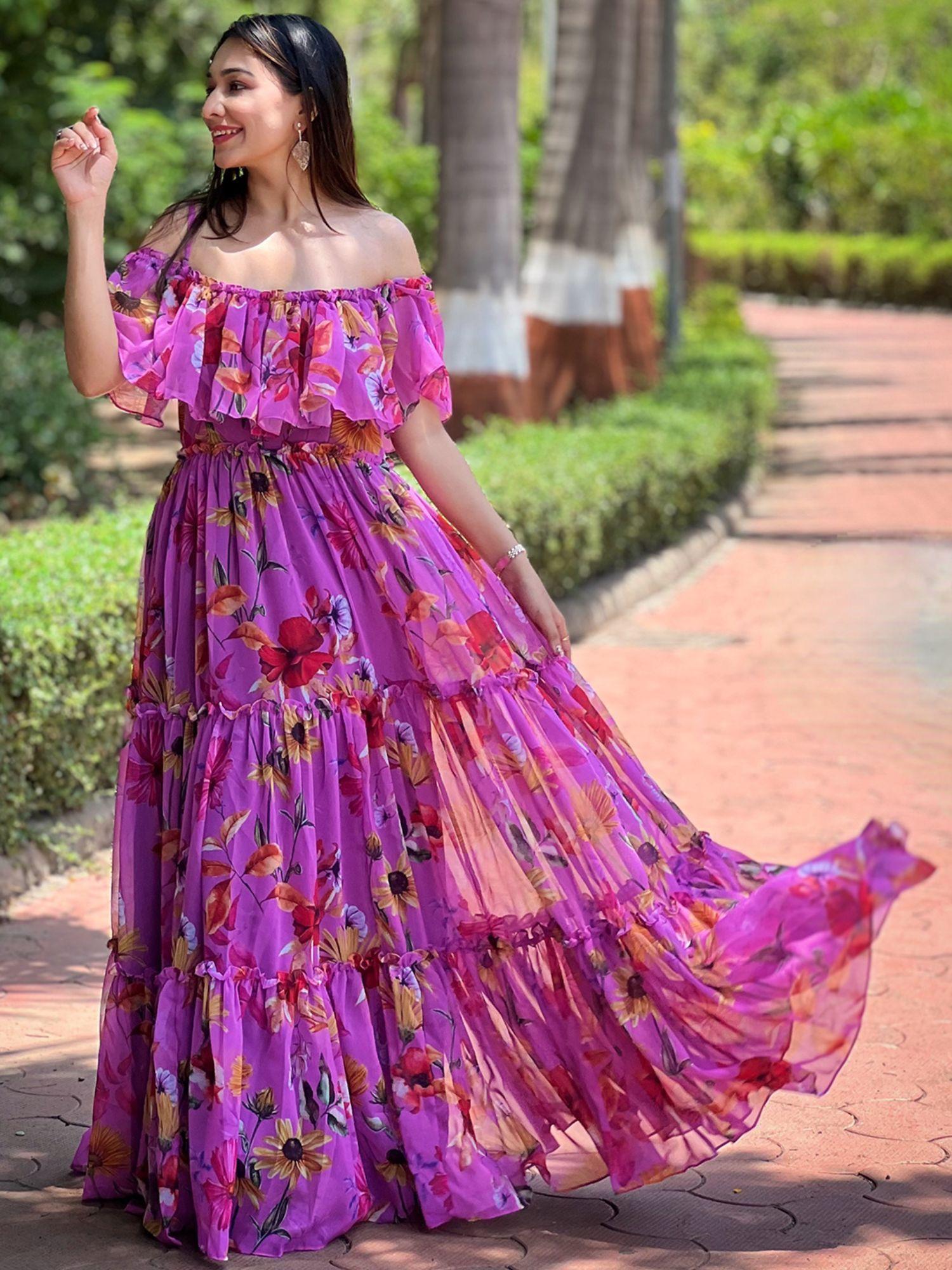 orchid bloom off-shoulder dress