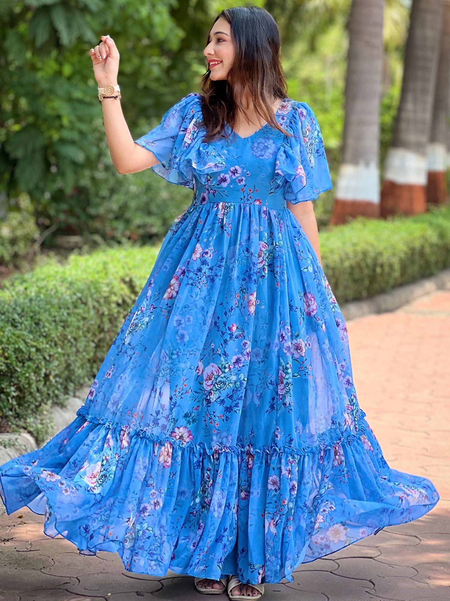 orchid blue printed flary dress