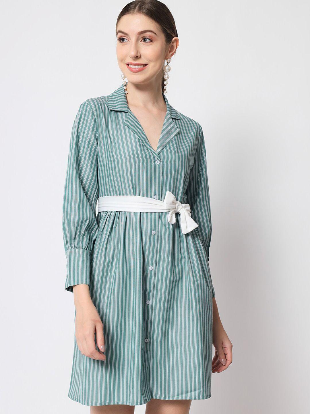 orchid hues cuffed sleeve striped cotton shirt dress