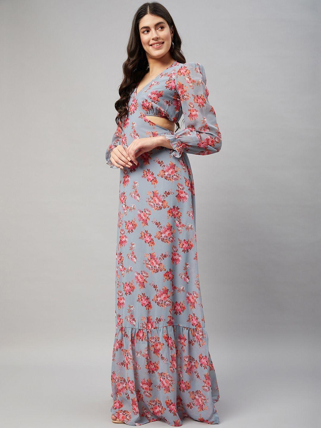 orchid hues floral print bell sleeve georgette maxi dress