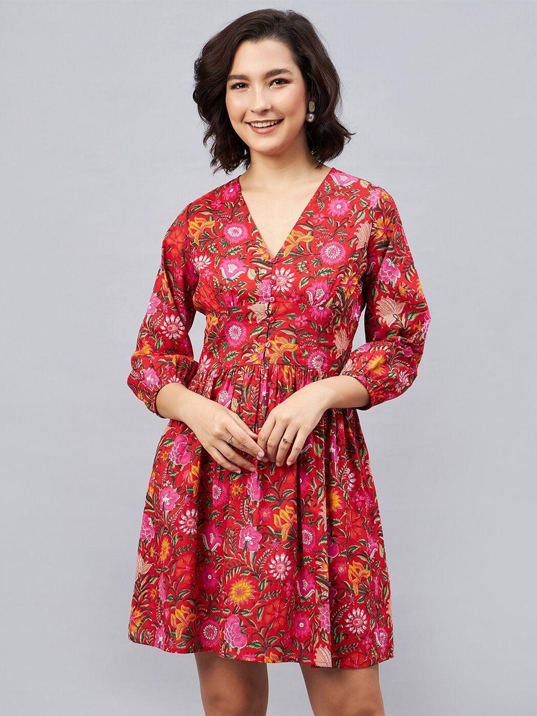 orchid hues floral print fit & flare dress