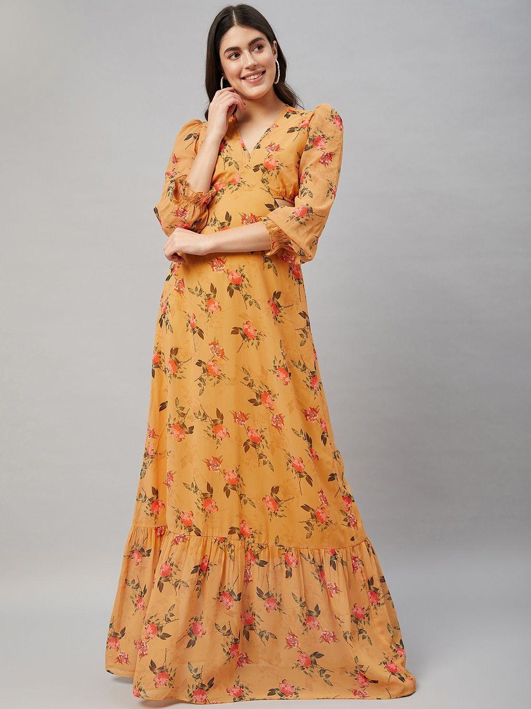 orchid hues floral print georgette maxi dress