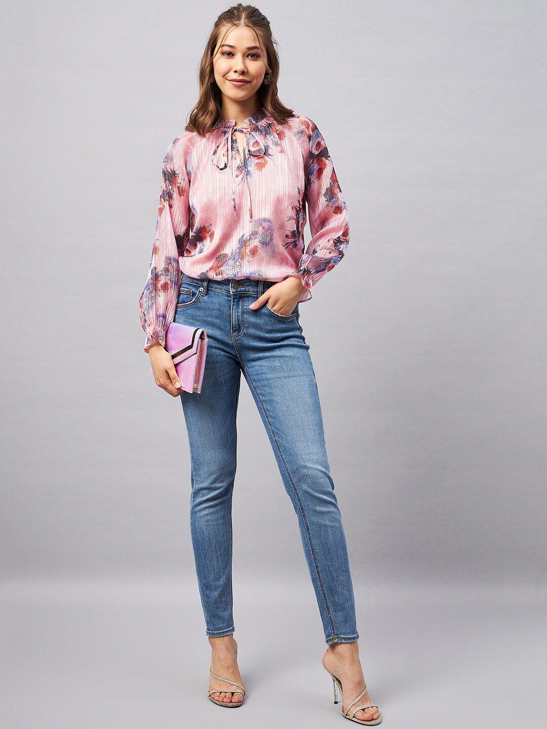 orchid hues floral print keyhole neck puff sleeve top