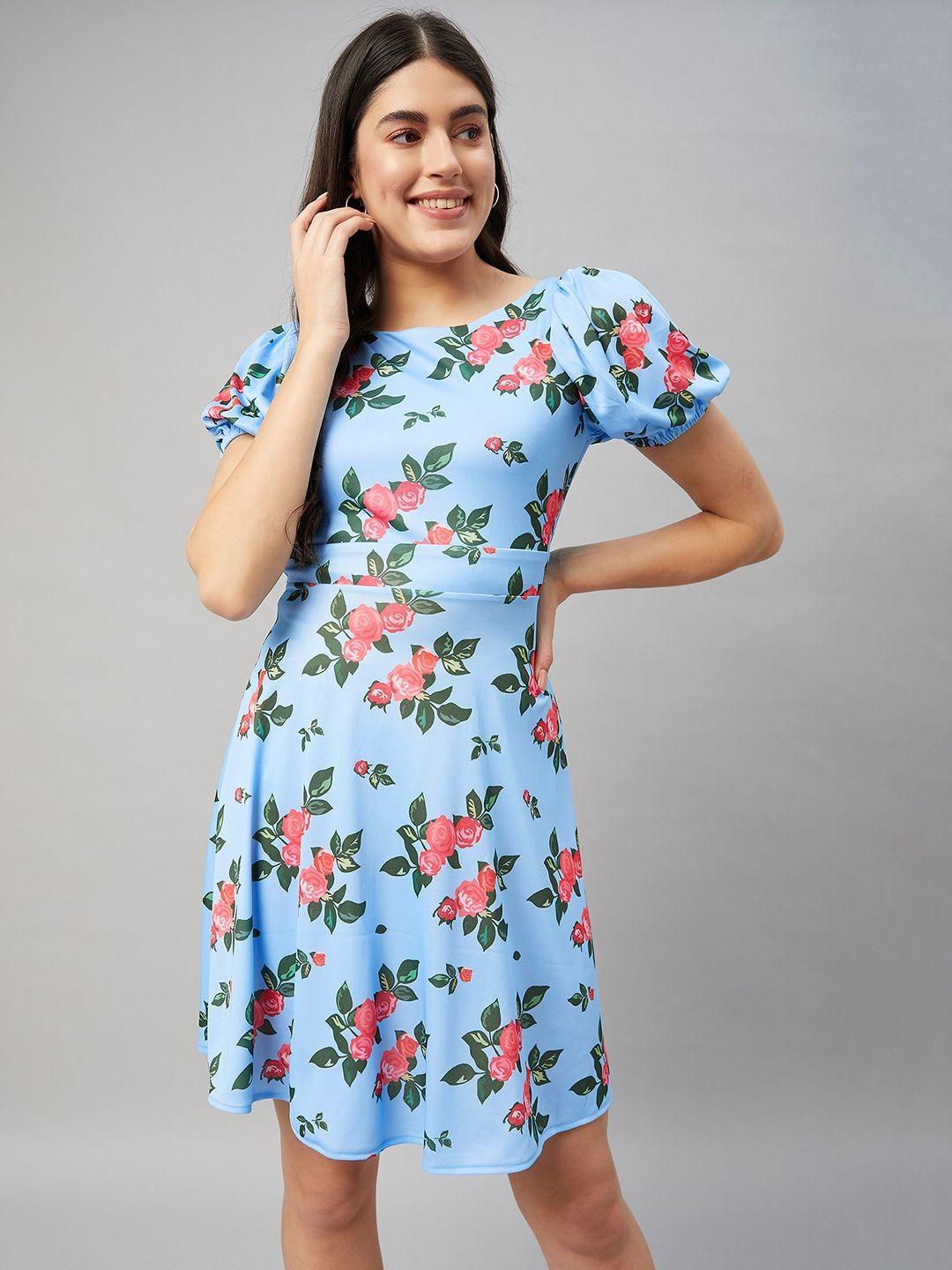 orchid hues floral print puff sleeve a-line dress