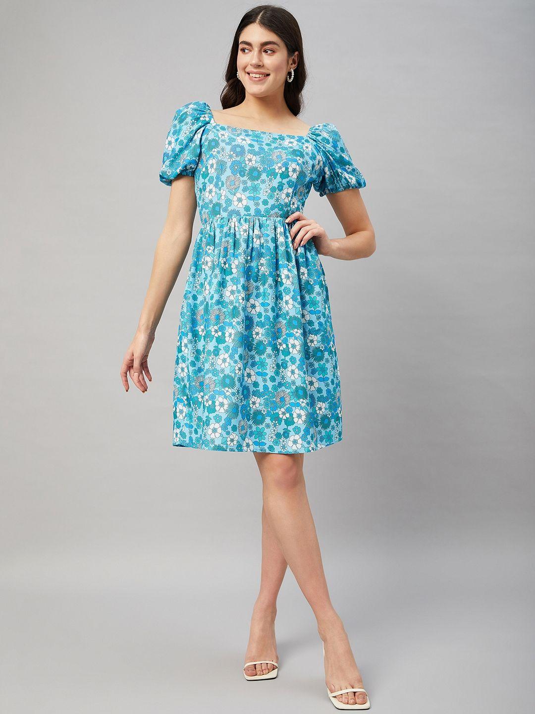 orchid hues floral print puff sleeve cotton fit & flare dress