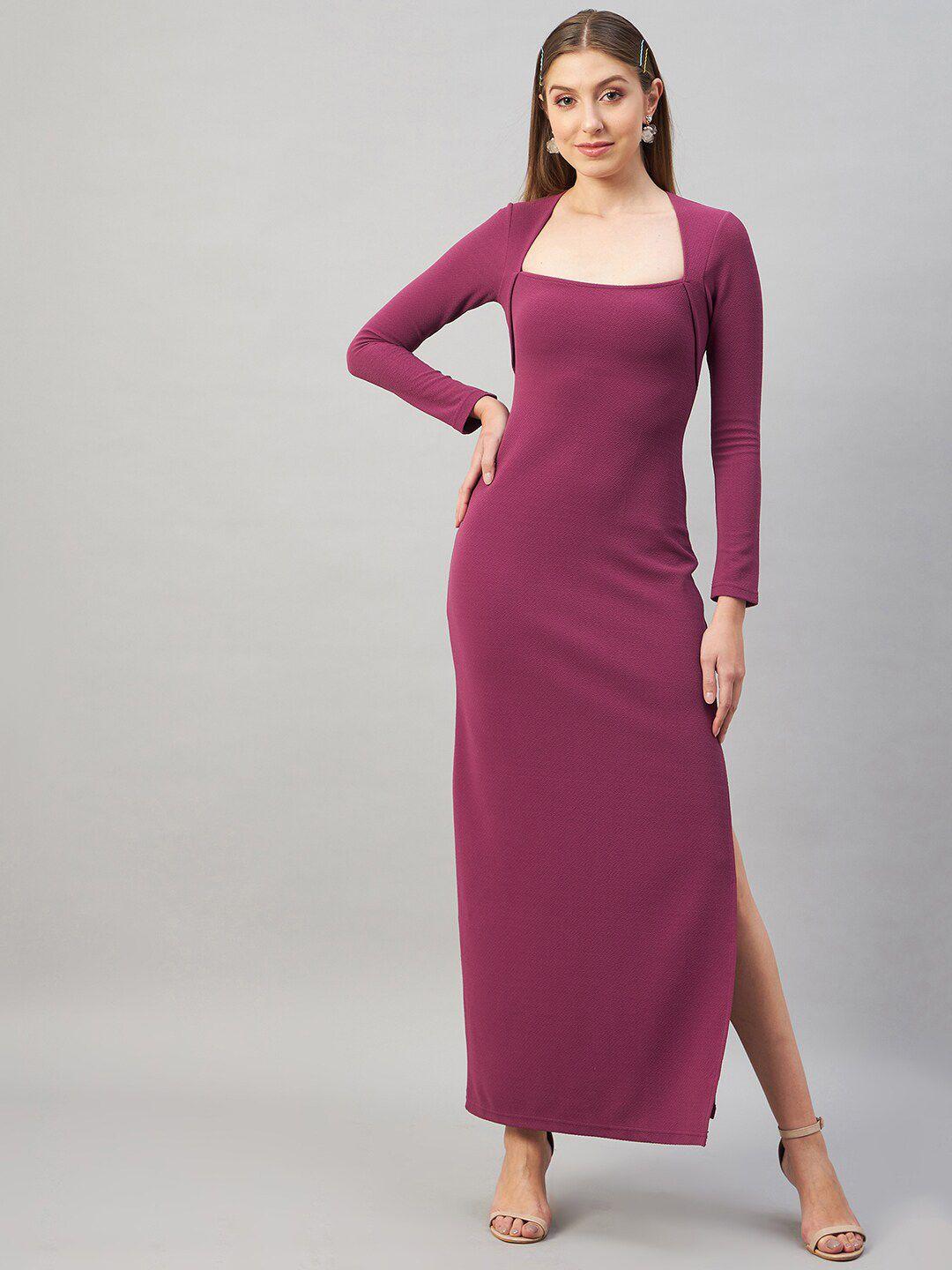 orchid hues square neck long sleeves maxi sheath dress