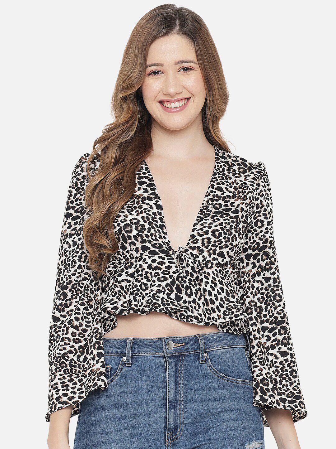 orchid hues women black animal print wrap crop top