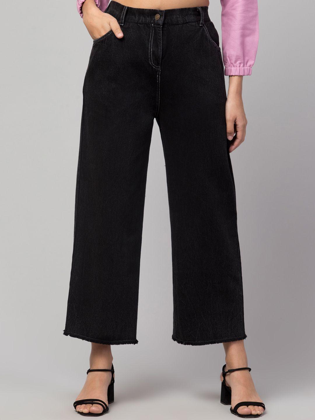 orchid hues women black flared high-rise jeans