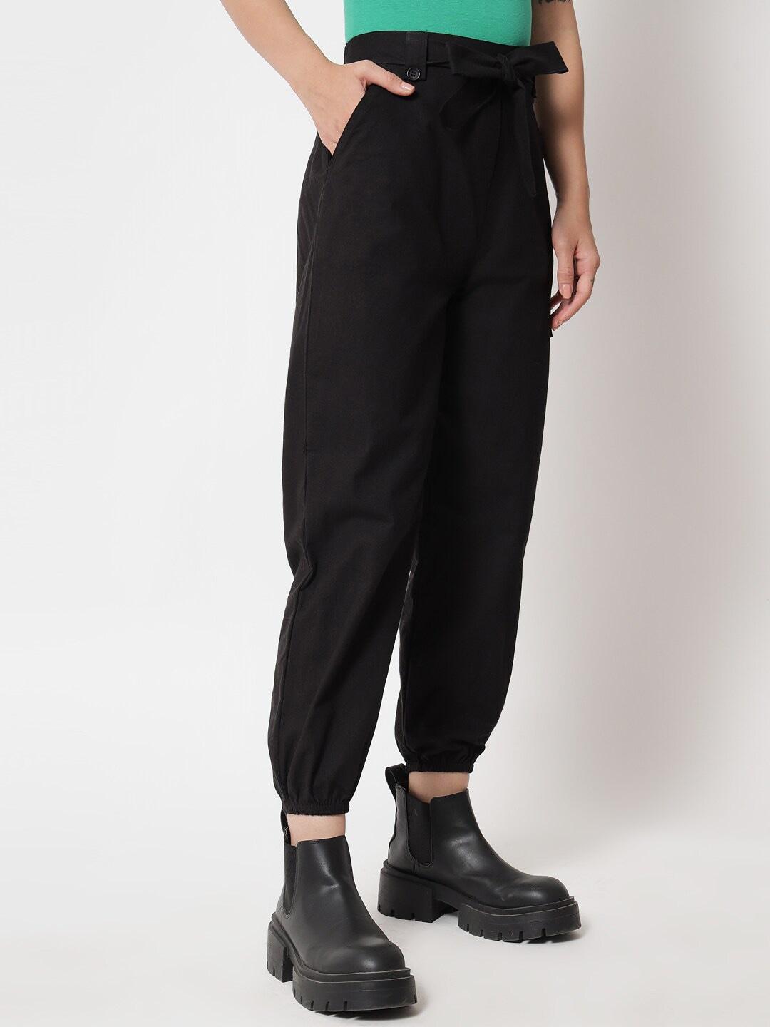 orchid hues women black high-rise joggers trousers