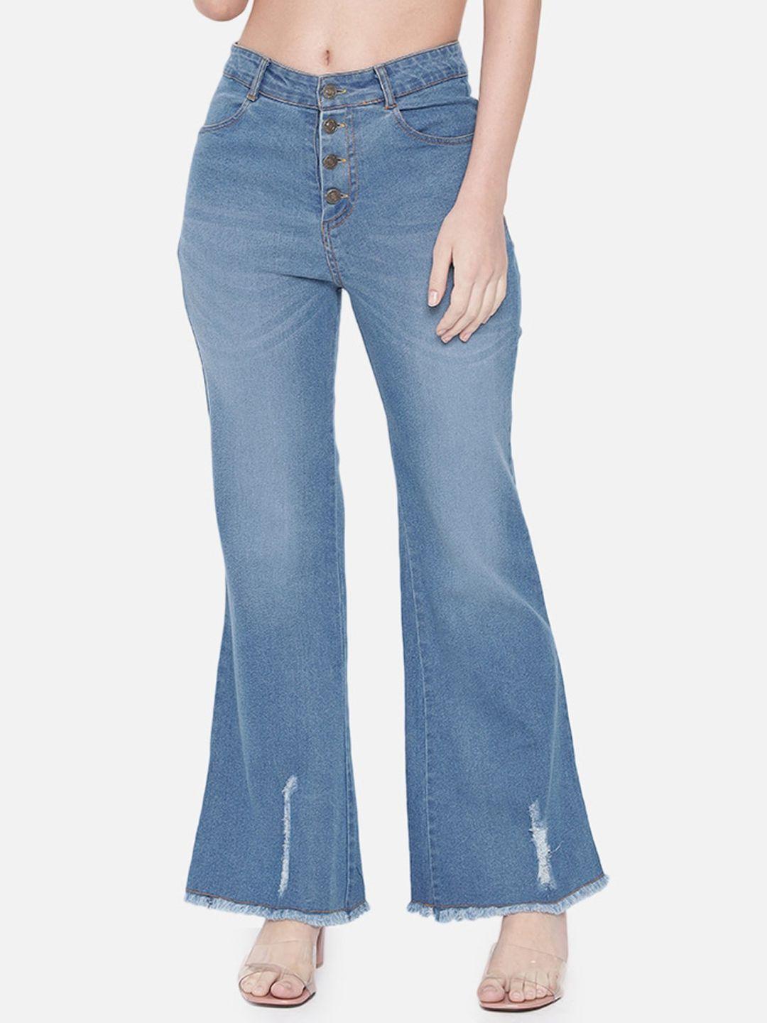 orchid hues women blue bootcut high-rise low distress light fade jeans