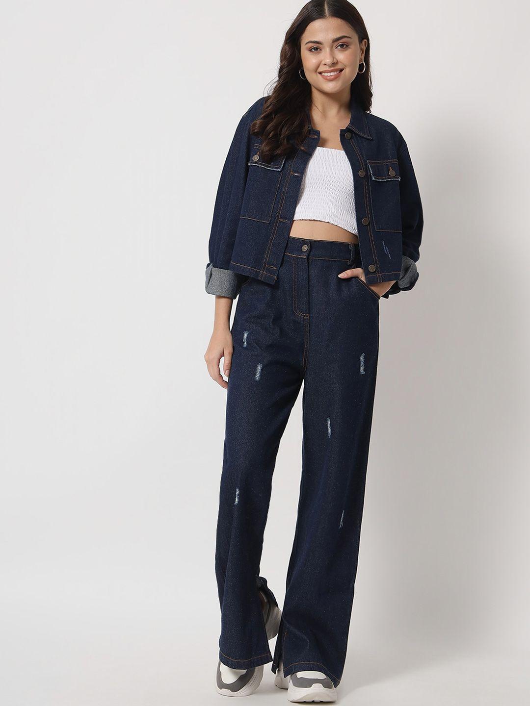 orchid hues women blue denim jacket with jeans