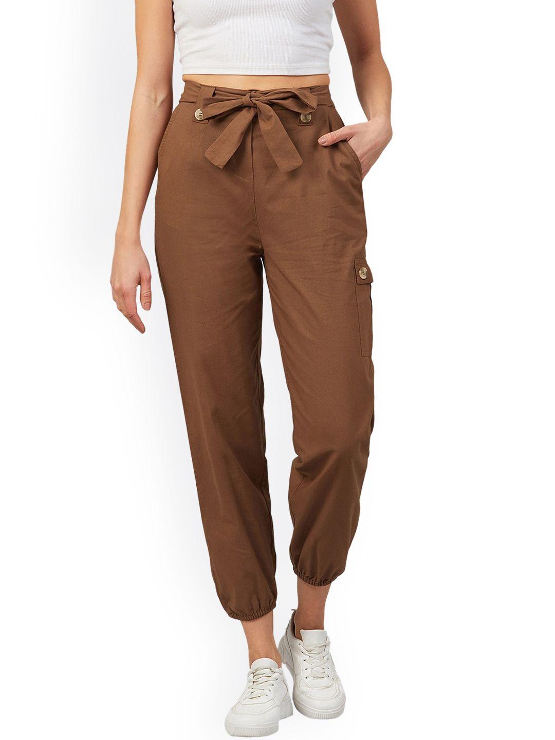 orchid hues women brown loose fit high-rise joggers trousers