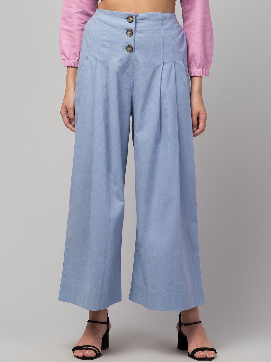 orchid hues women flared high-rise easy wash pleated trousers