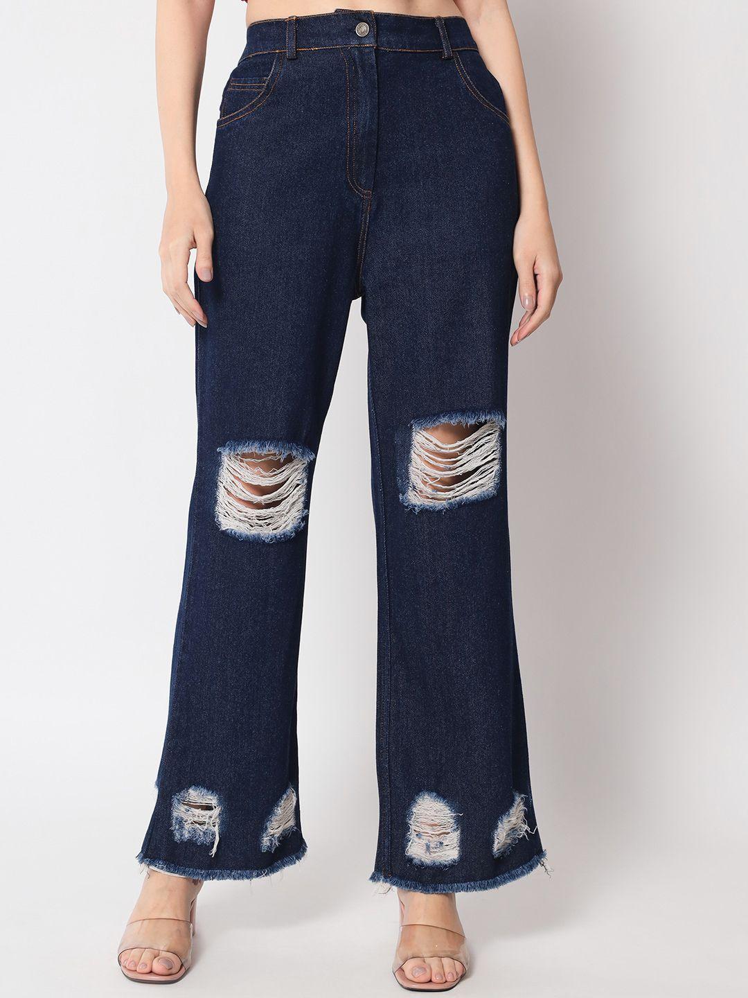 orchid hues women flared high-rise highly distressed cotton jeans