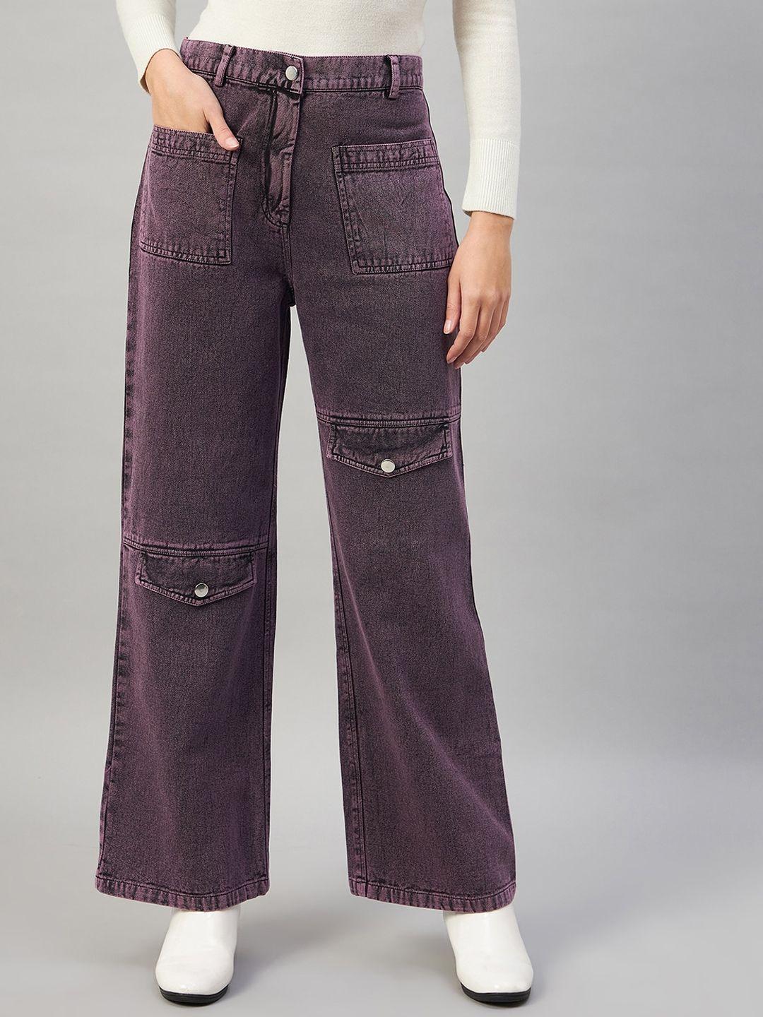 orchid hues women flared high-rise pure cotton jeans