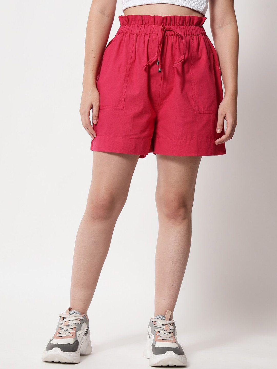 orchid hues women fuchsia high-rise pure cotton shorts