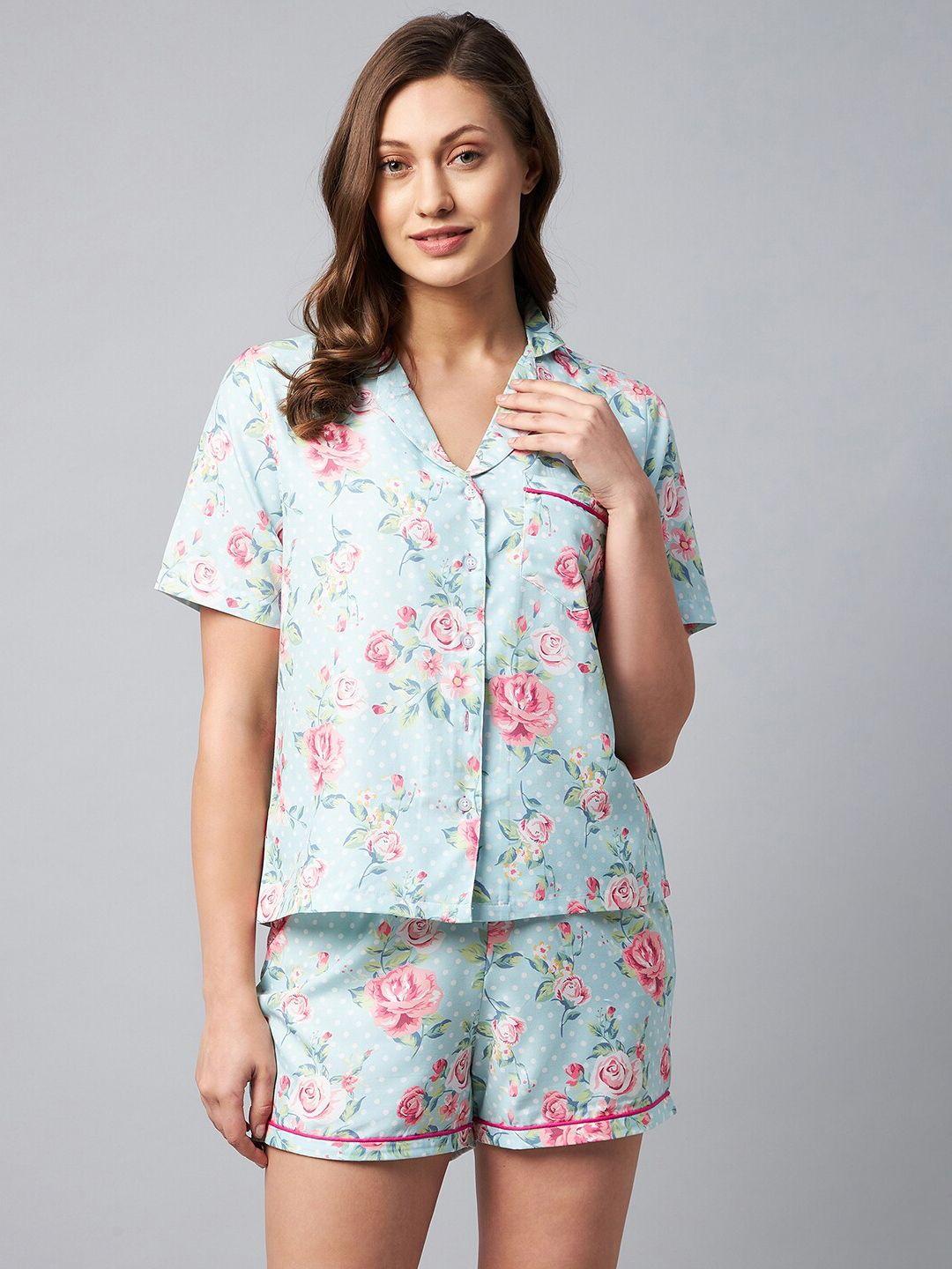 orchid hues women green & pink printed night suit