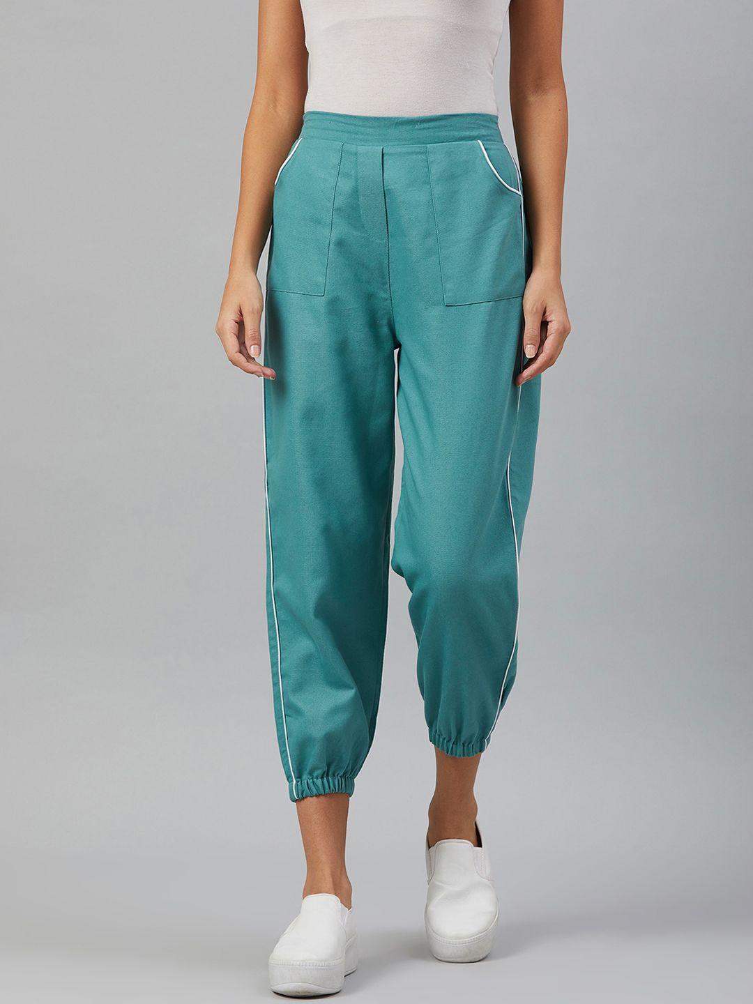 orchid hues women green loose fit high-rise joggers trousers