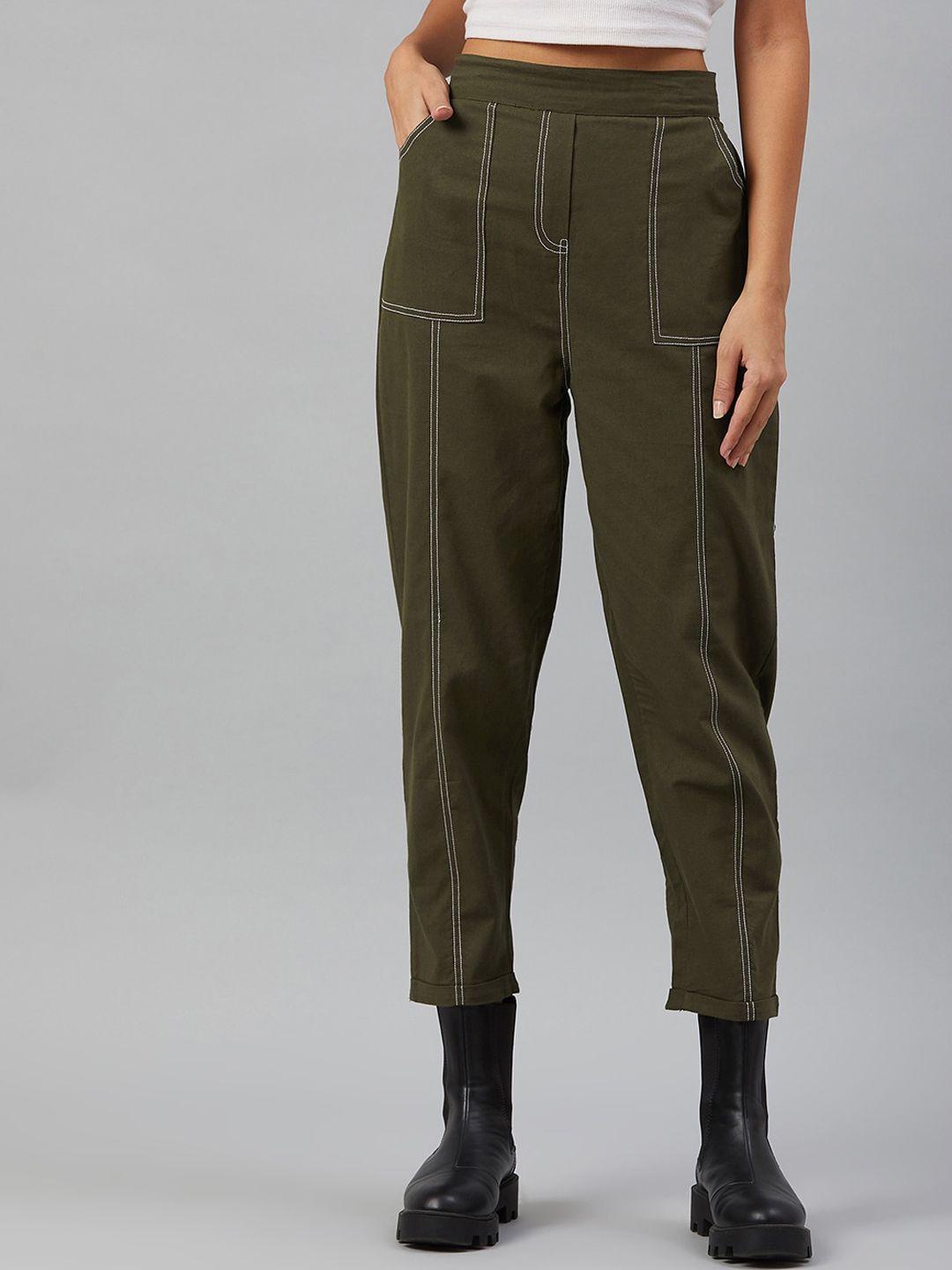 orchid hues women green tapered fit high-rise trousers