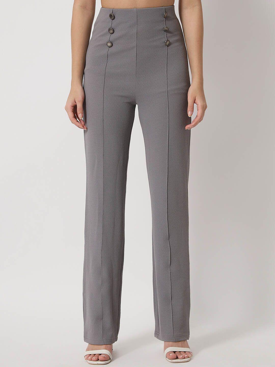 orchid hues women grey high-rise pure cotton trousers