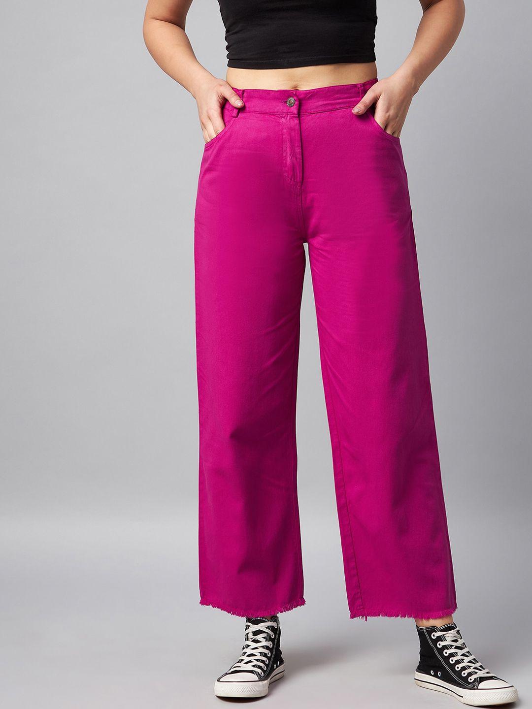 orchid hues women magenta wide leg high-rise pure cotton jeans