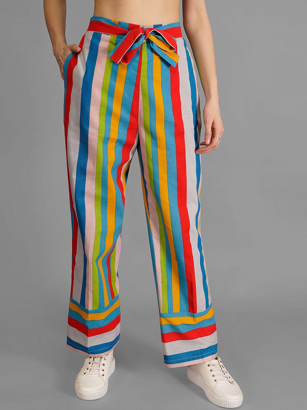 orchid hues women multicoloured striped relaxed flared high-rise trousers