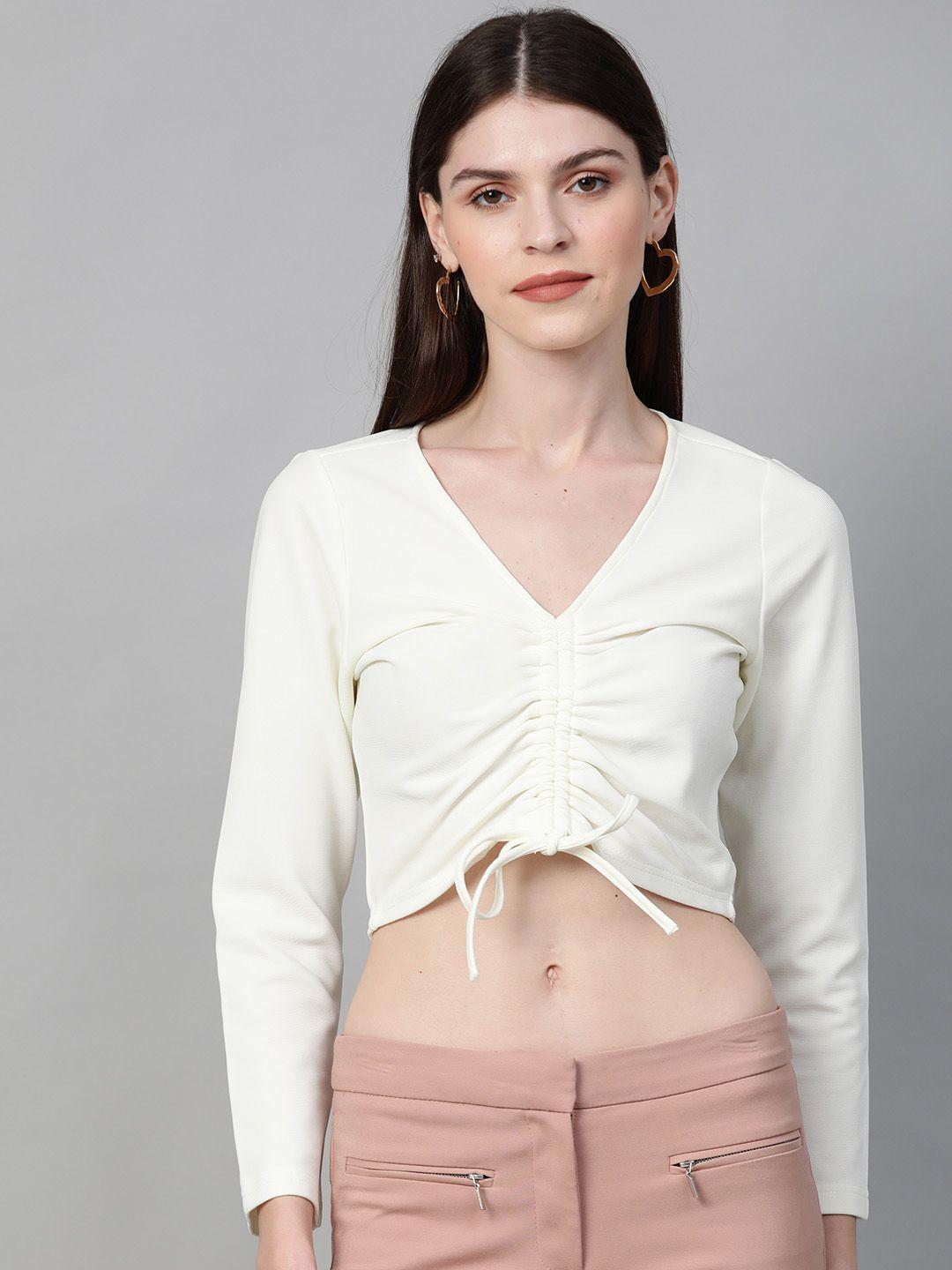 orchid hues women off-white ruched front solid top