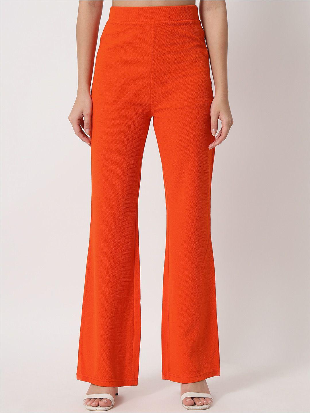 orchid hues women orange flared high-rise pure cotton trousers