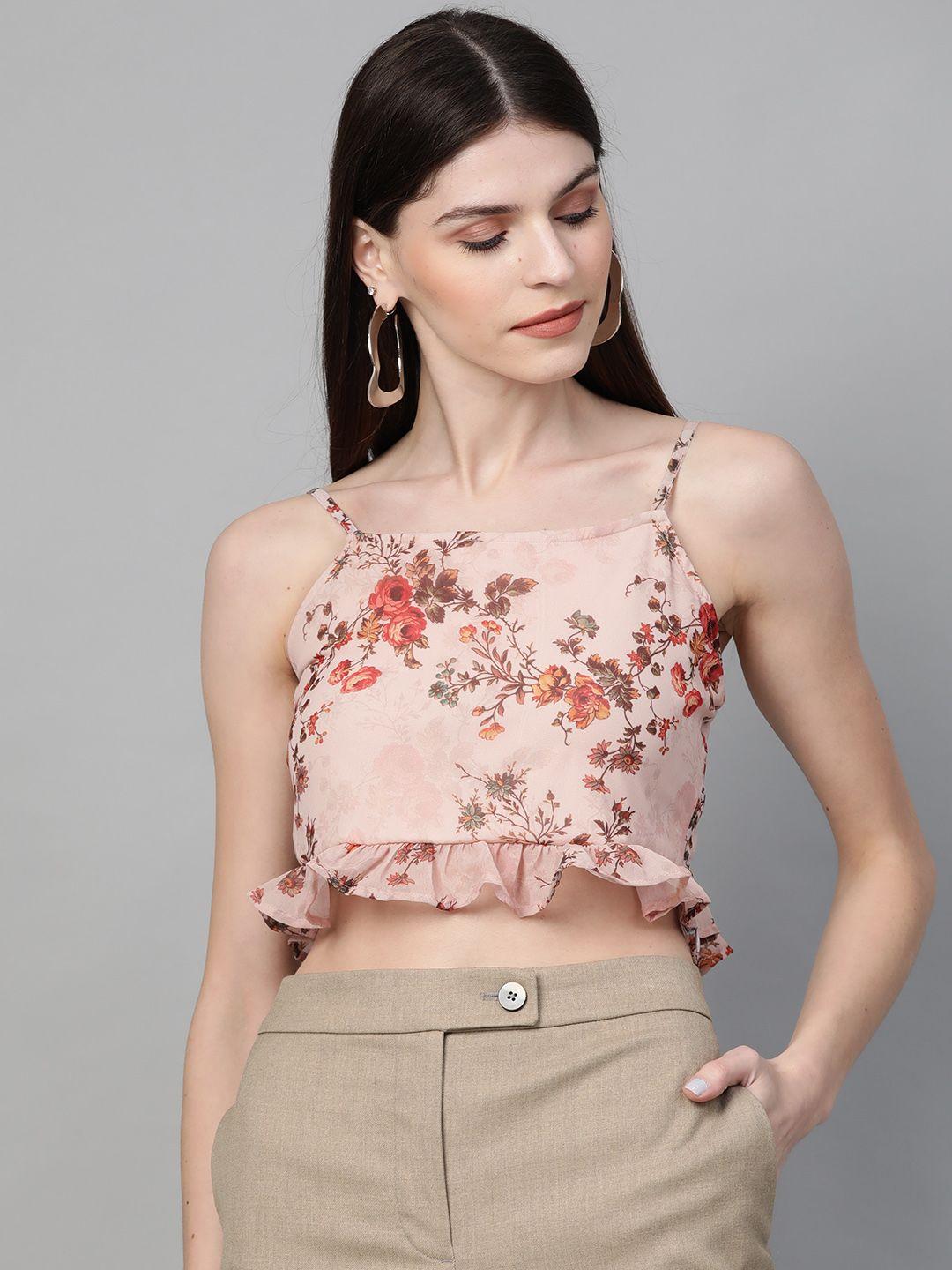 orchid hues women pink & red floral print cropped top