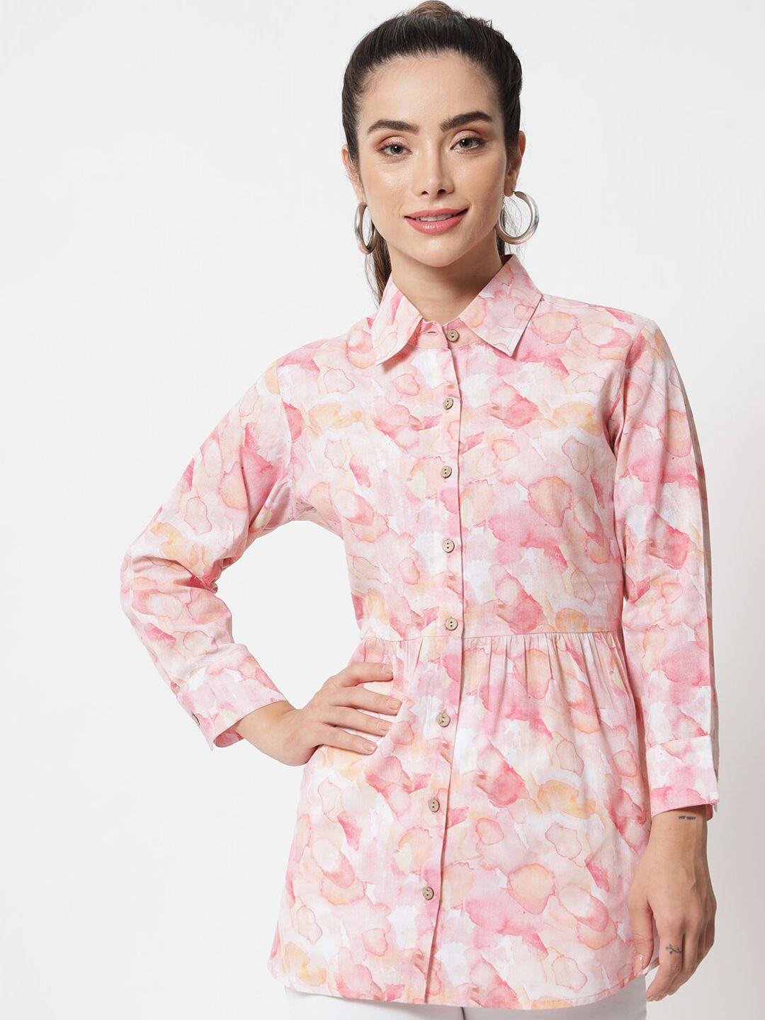 orchid hues women pink printed classic casual shirt