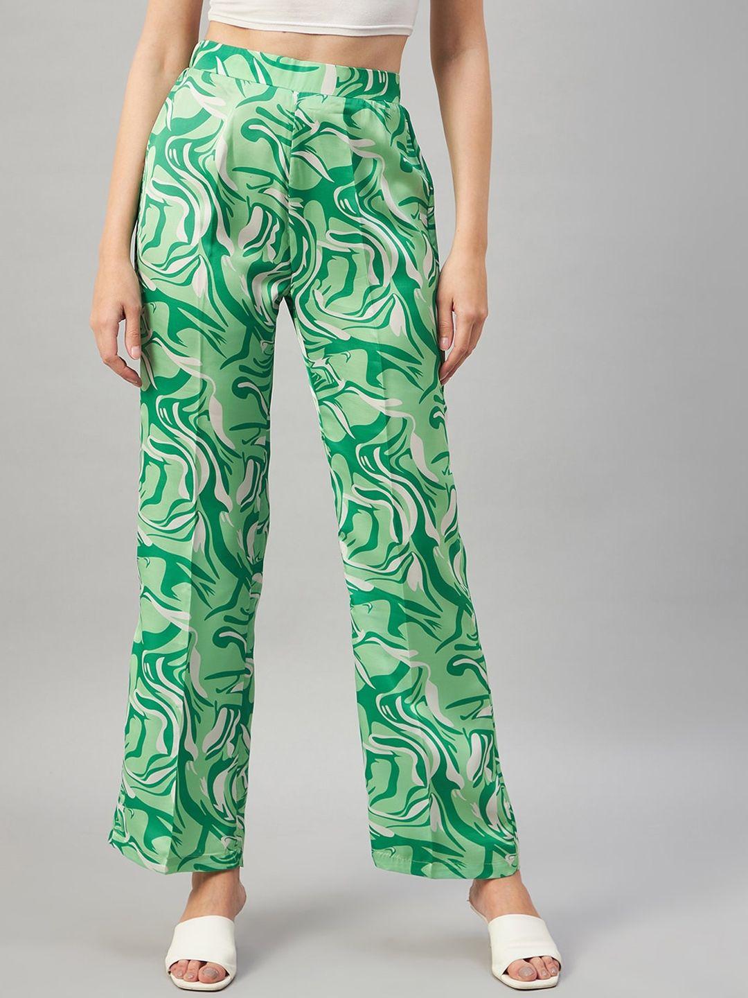 orchid hues women printed flared high-rise cotton parallel trousers