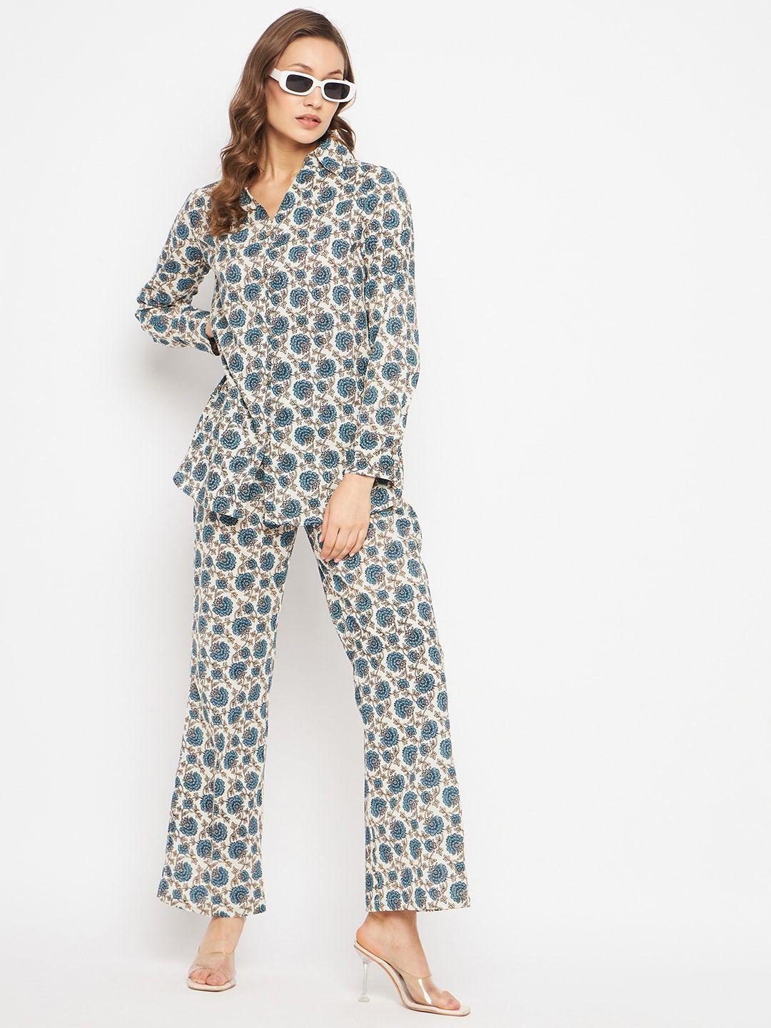 orchid hues women printed pure cotton shirt with trousers co-ord set