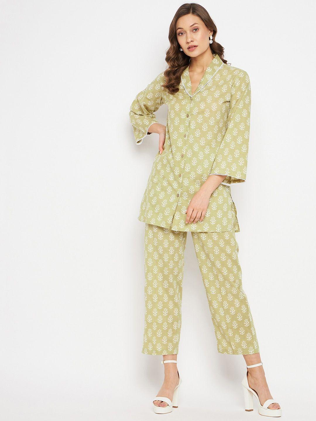 orchid hues women printed pure cotton shirt with trousers co-ords set