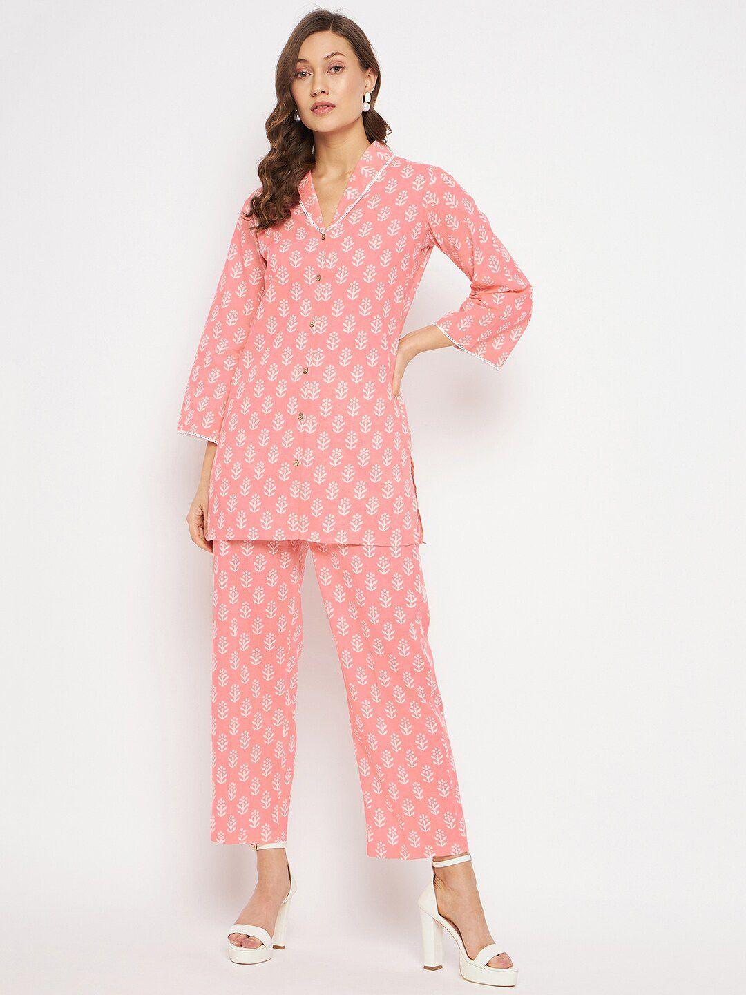 orchid hues women printed pure cotton tunic with trousers