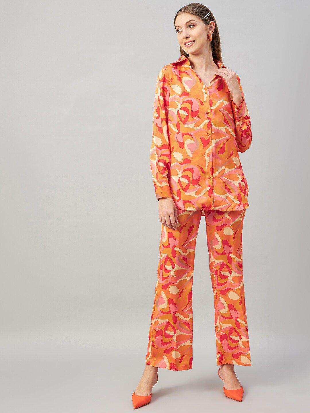 orchid hues women printed shirt with trousers