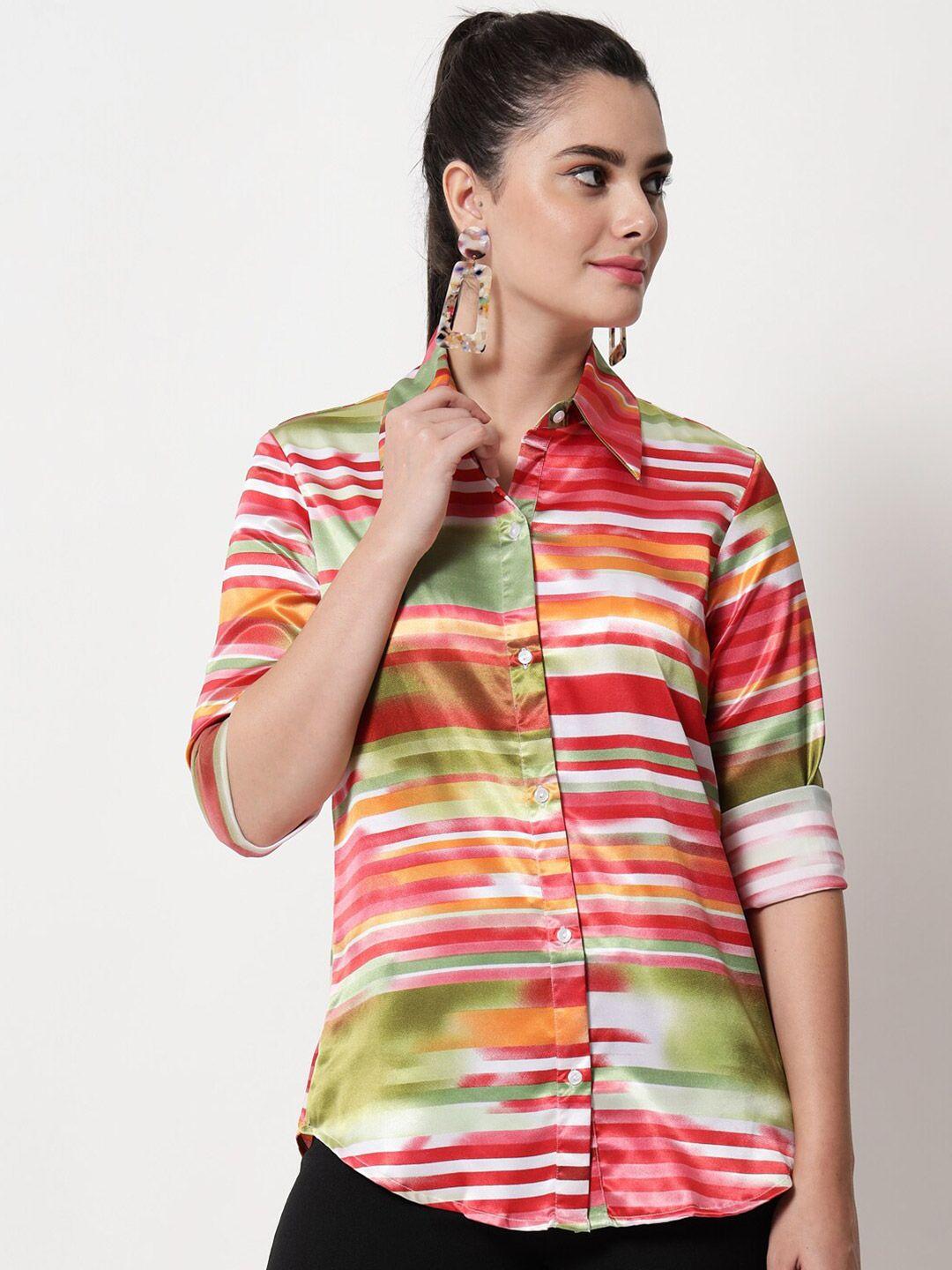 orchid hues women red & green abstract printed casual shirt