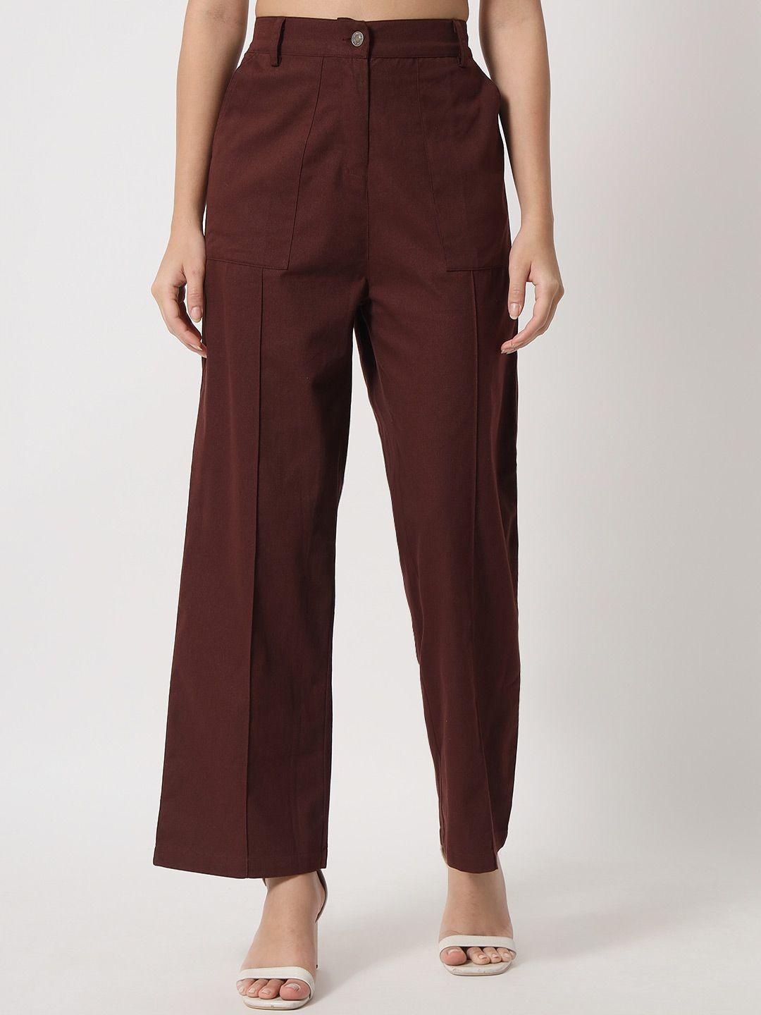 orchid hues women red flared high-rise cotton trousers