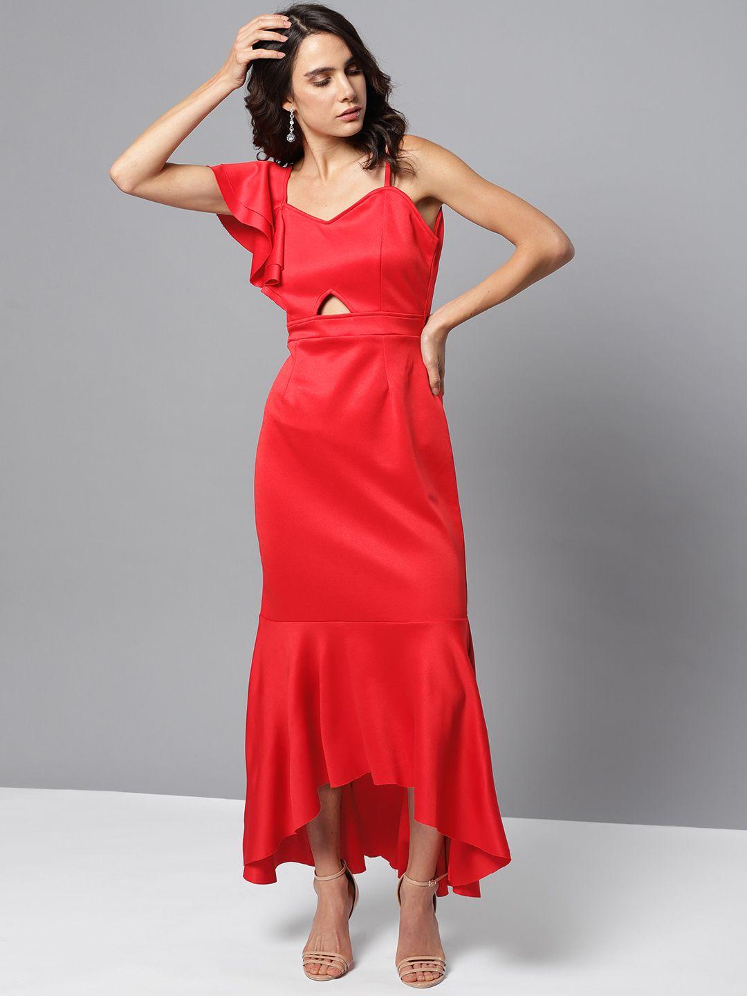 orchid hues women red solid maxi dress