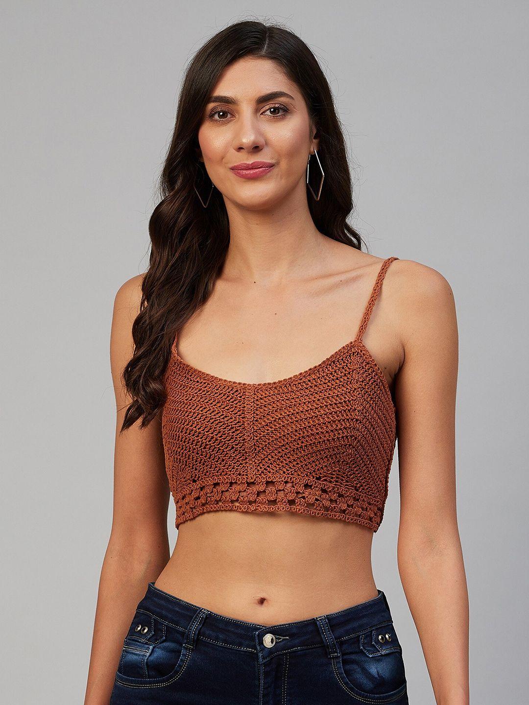 orchid hues women rust crochettted shoulder straps crop top