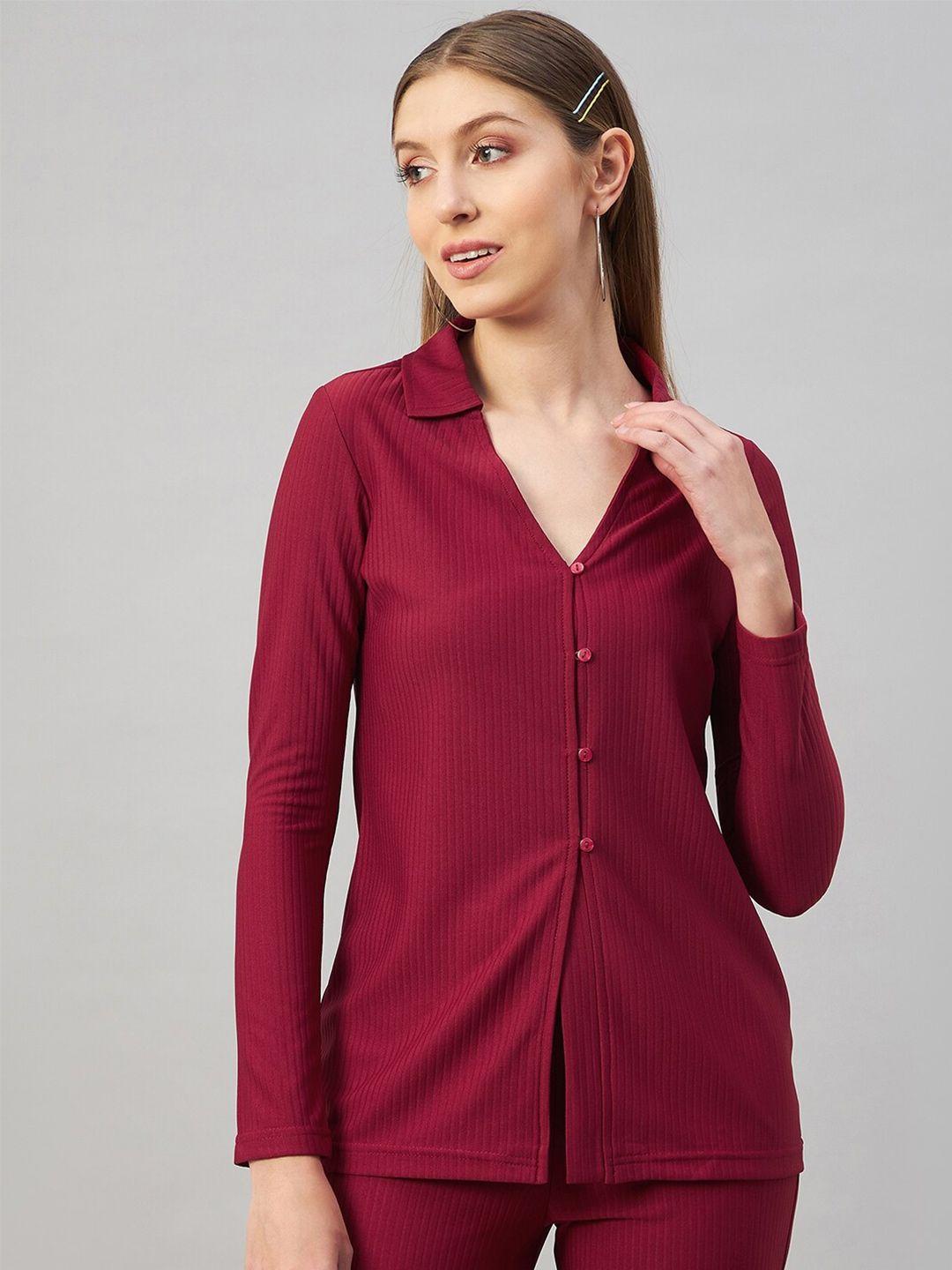 orchid hues women spread collar casual rib shirt