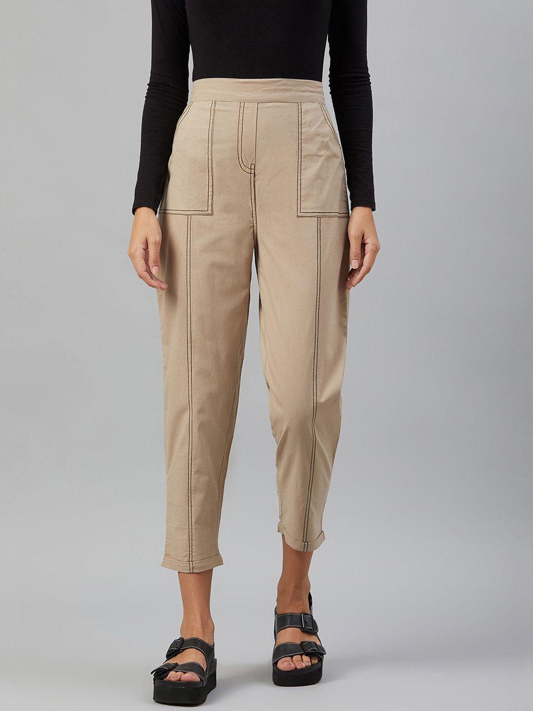 orchid hues women tapered fit high-rise easy wash trousers